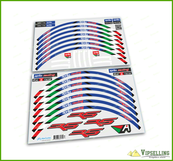 aprilia RS Blue Racing Stickers Motorcycle Laminated Wheel Rim Decals Stripes Kit 