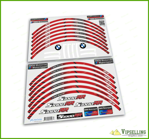 BMW Motorrad Motorsport S1000RR Red Wheel Rim Laminated Stripes Decals Stickers Kit BMW Motorrad Motorsport S1000RR Red Wheel Rim Laminated Stripes Decals Stickers Kit