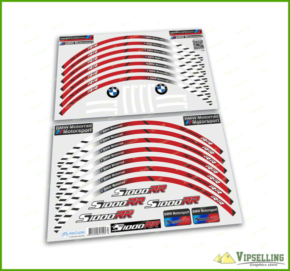 BMW Motorrad Motorsport S1000RR White-Red Wheel Rim Laminated Decals Stickers Stripes Set BMW Motorrad Motorsport S1000RR White-Red Wheel Rim Laminated Decals Stickers Stripes Set