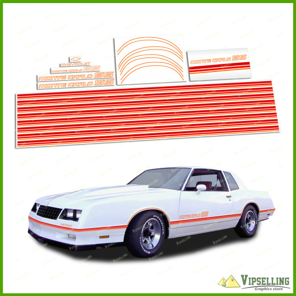 Monte Carlo SS Chevrolet Chevy Red to Orange 1985 - 1986 Restoration Decals Kit Stripes