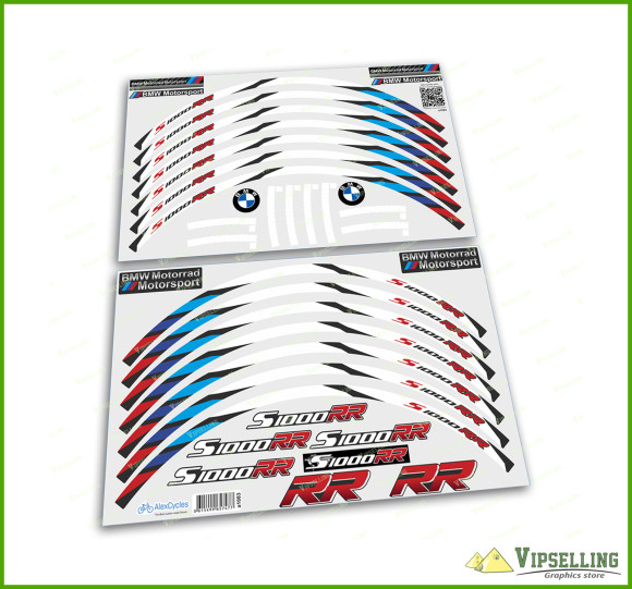 BMW Motorrad Motorsport S1000RR Wheel Rim Laminated Decals Stripes Stickers Set
