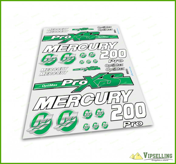  Mercury 115 150 175 200 225 250 HP Optimax ProXS Outboadrs Motor Green Laminated Decals Boat