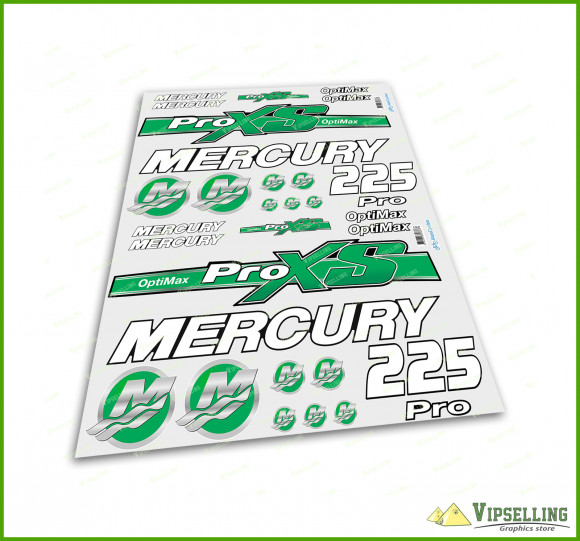  Mercury 115 150 175 200 225 250 HP Optimax ProXS Outboadrs Motor Green Laminated Decals Boat