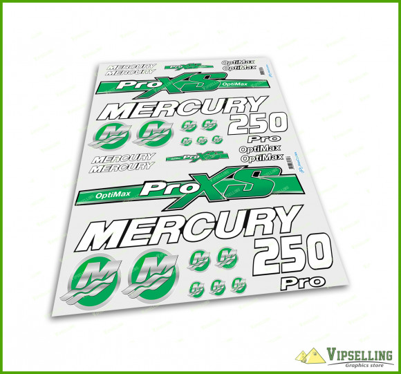  Mercury 115 150 175 200 225 250 HP Optimax ProXS Outboadrs Motor Green Laminated Decals Boat