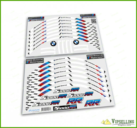 BMW Motorrad Motorsport S1000RR Wheel Rim Laminated Stripes Decals Stickers Kit