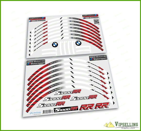 BMW Motorrad Motorsport S1000RR White-Red Wheel Rim Laminated Stripes Decals Stickers Kit BMW Motorrad Motorsport S1000RR White-Red Wheel Rim Laminated Stripes Decals Stickers Kit