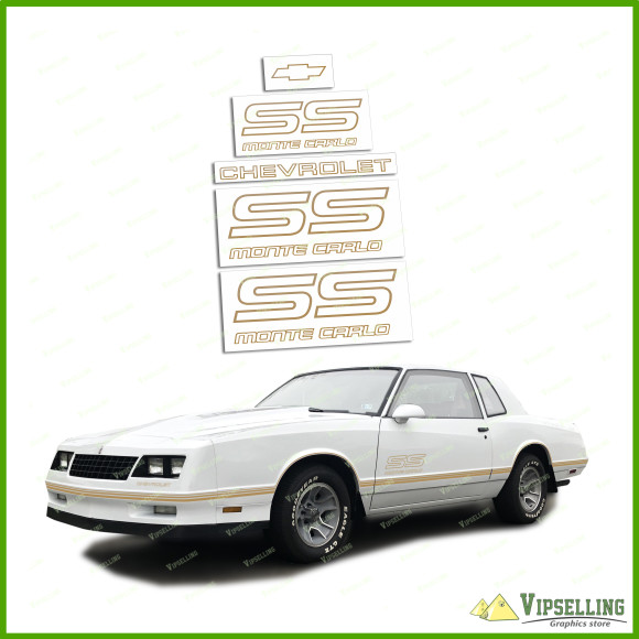 Monte Carlo SS Chevrolet 1987-1988 Restoration Gold Decals Stickers Logos Emblems Chevy Kit