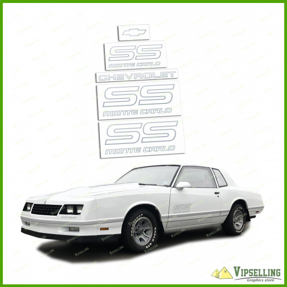 Monte Carlo SS Chevrolet 1987-1988 Restoration Silver Decals Sticker Logos Emblems Kit Chevy