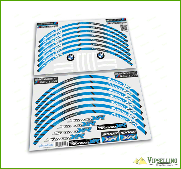 BMW Motorrad Motorsport S1000XR Wheel Rim Light Blue Laminated Stripes Decals Stickers Kit