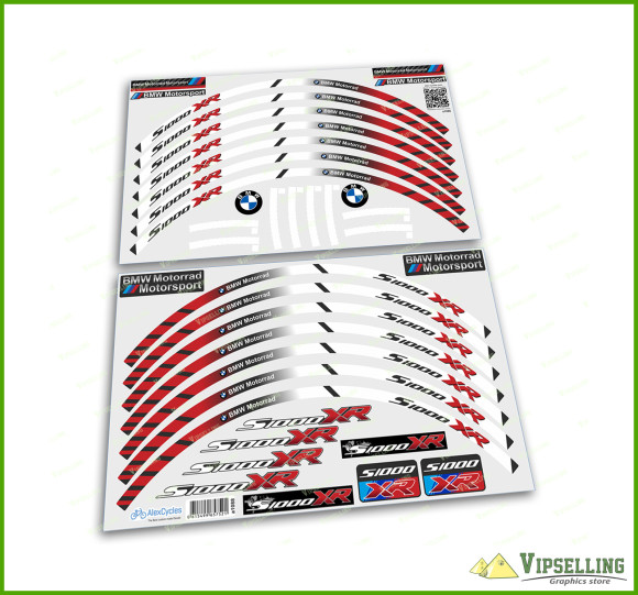 BMW Motorrad Motorsport S1000XR Wheel Rim White-Red Laminated Stripes Decals Stickers Kit BMW Motorrad Motorsport S1000XR Wheel Rim White-Red Laminated Stripes Decals Stickers Kit