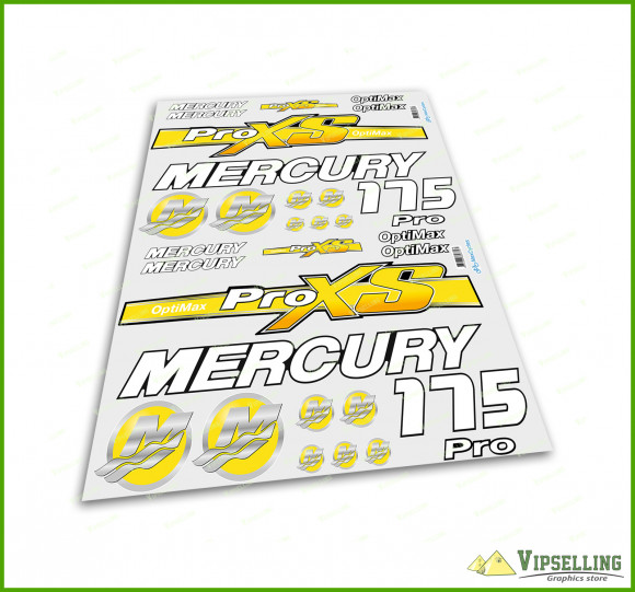 Mercury 115 150 175 200 225 250 HP Optimax ProXS Outboadrs Motor Yellow Laminated Decals Boat  