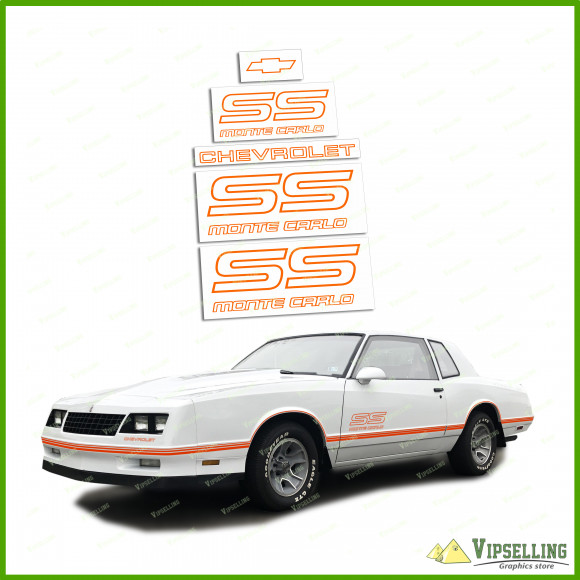 Monte Carlo SS Chevrolet 1987-1988 Restoration Orange Decals Stickers Logos Emblems Chevy Kit