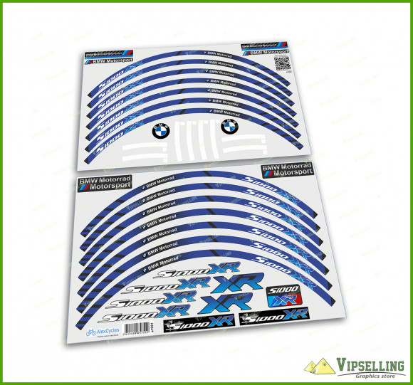 BMW Motorrad Motorsport S1000XR Blue Wheel Rim Laminated Stripes Decals Stickers Kit