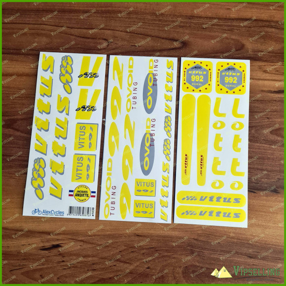Rare VITUS Lotto Ovoid 992 Team Bicycle Yellow Decals Stickers for Re-sprays Kit Rare VITUS Lotto Ovoid 992 Team Bicycle Yellow Decals Stickers for Re-sprays Kit