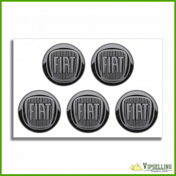Fiat Abarth Wheel Caps Center Chrome Silver Laminated Decals Stickers Set