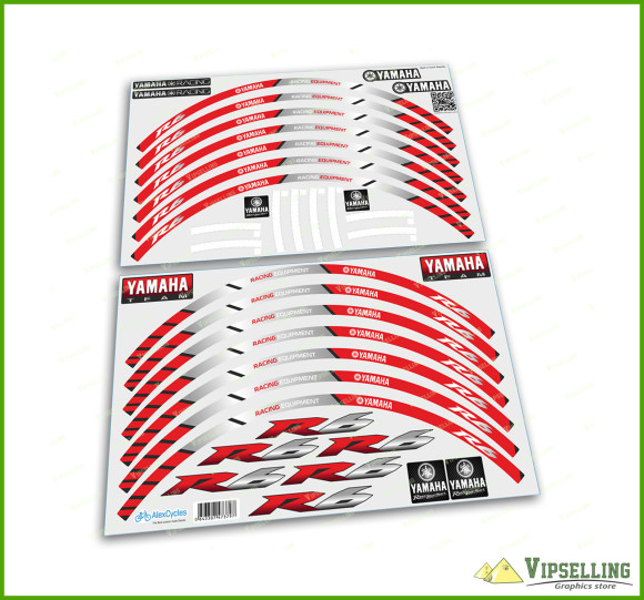 YAMAHA YZF R6 Racing Equipment Wheel Rim Red Laminated Stripes Decal Sticker Set