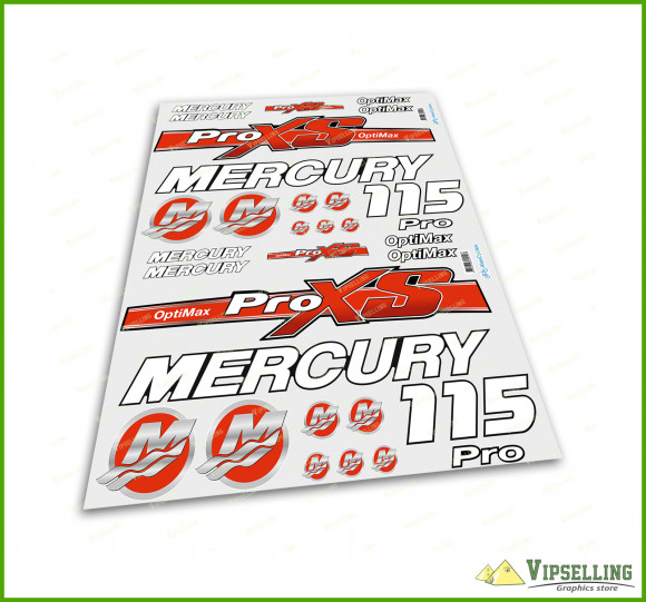 Mercury 115 150 175 200 225 250 HP Optimax ProXS Outboadrs Motor Red Laminated Decals Boat