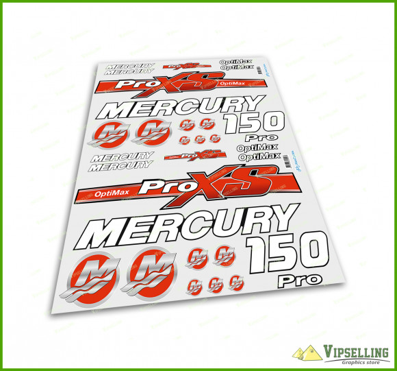 Mercury 115 150 175 200 225 250 HP Optimax ProXS Outboadrs Motor Red Laminated Decals Boat