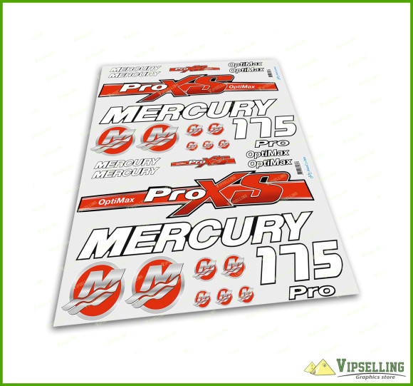 Mercury 115 150 175 200 225 250 HP Optimax ProXS Outboadrs Motor Red Laminated Decals Boat