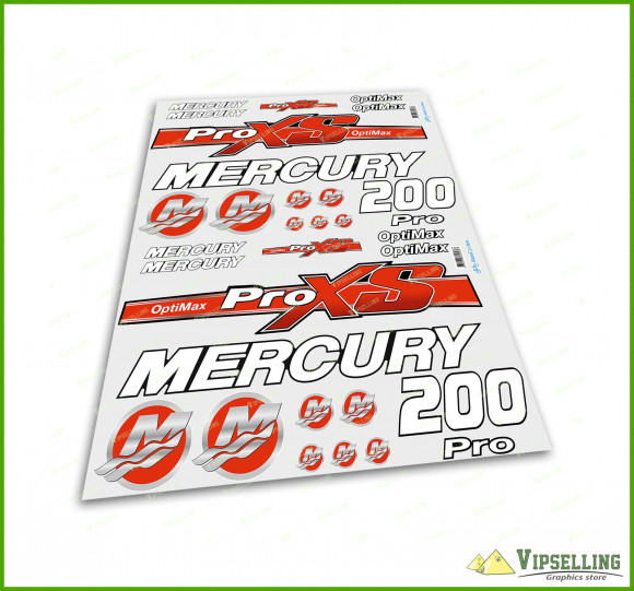 Mercury 115 150 175 200 225 250 HP Optimax ProXS Outboadrs Motor Red Laminated Decals Boat