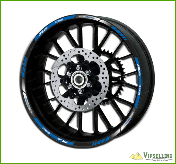 YAMAHA YZF R6 Motorcycle Bike Wheel Rim Blue Laminated Stripes Decal Sticker Set