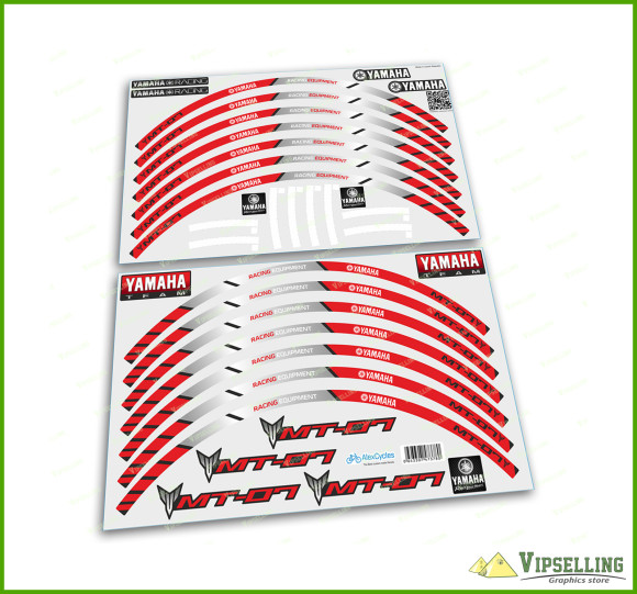 YAMAHA MT-07 Racing Equipment Wheel Rim Red Laminated Stripes Decals Stickers