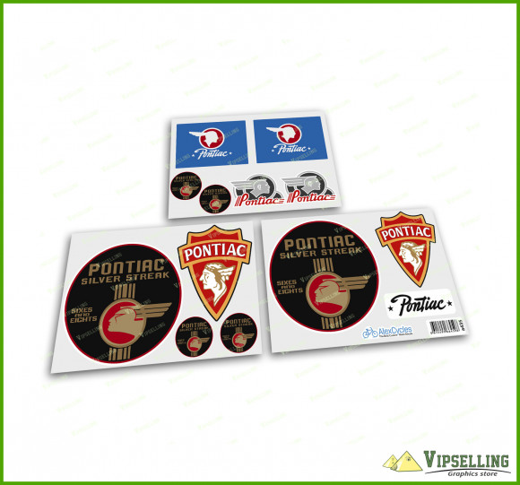 Pontiac Color Streak Sixes and Eights Decals Stickers Logos Emblems Kit