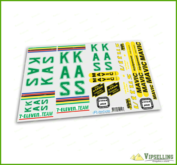 KAS VITUS Mavic 7-Eleven Team Bicycle Decals Stickers Separate Letters Kit