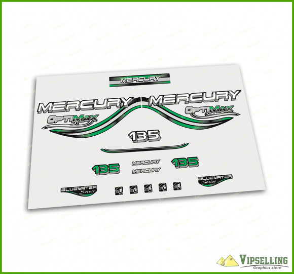 Mercury Optimax Bluewater 135 150 175 200 225 250 300 HP Green Outboard Decals Stickers Set