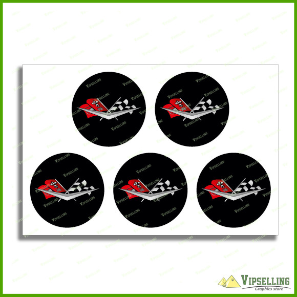 CORVETTE 1962 Black SIlver Logo Racing Wheel Cap Center Decals Stickers