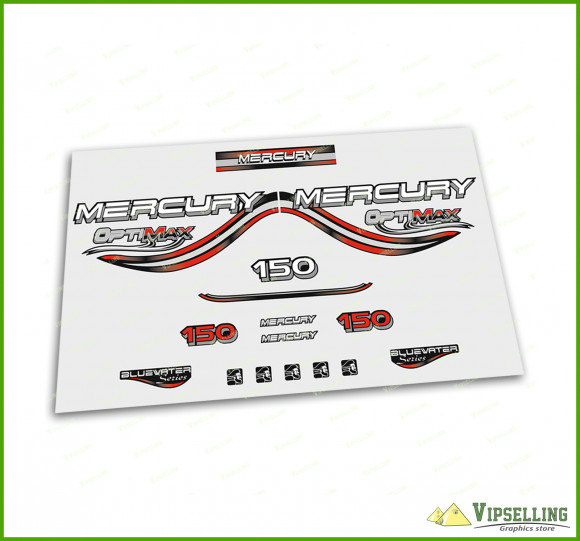 Mercury Optimax Bluewater 135 150 175 200 225 250 300 HP Red Outboard Decals Stickers Set
