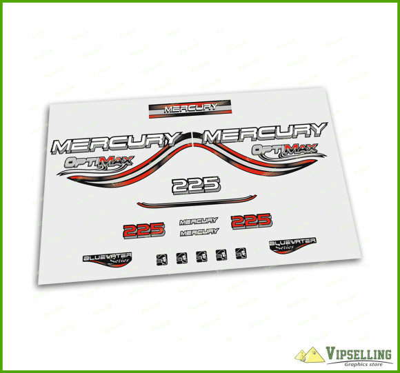 Mercury Optimax Bluewater 135 150 175 200 225 250 300 HP Red Outboard Decals Stickers Set