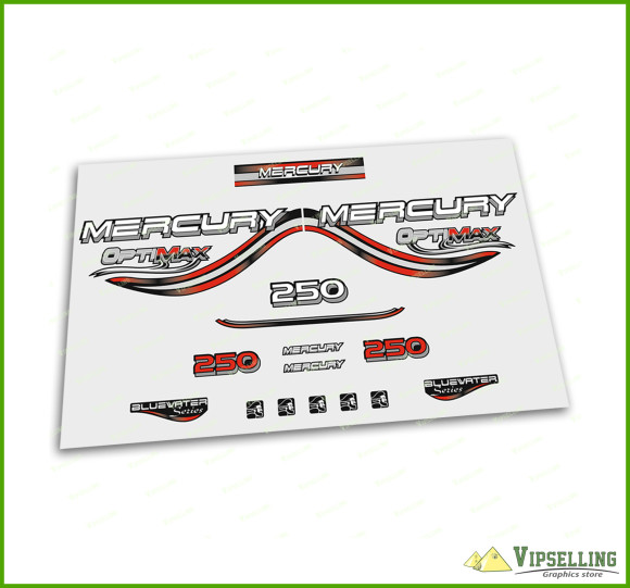 Mercury Optimax Bluewater 135 150 175 200 225 250 300 HP Red Outboard Decals Stickers Set