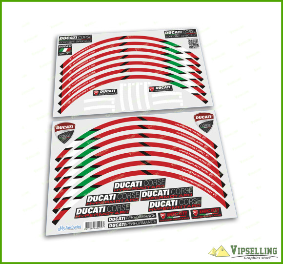 Ducati Corse Hypermotard Motorcycle Wheel Rim Red Laminated Decals Stickers Stripes Kit