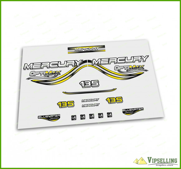 Mercury Optimax Bluewater 135 150 175 200 225 250 300 HP Yellow Outboard Decals Stickers Set
