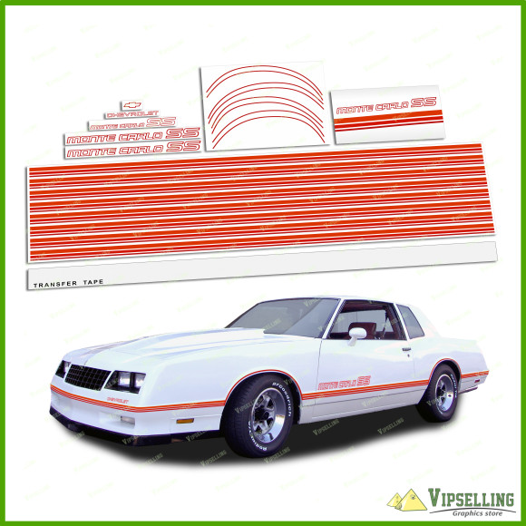 Chevrolet Monte Carlo SS Fully Red Shadows 1986 1985 Restoration Stripes Decals Kit Chevy