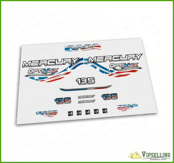 Mercury Optimax Bluewater 135 150 175 200 225 250 300 HP USA Patriotic Outboard Decals Stickers Set