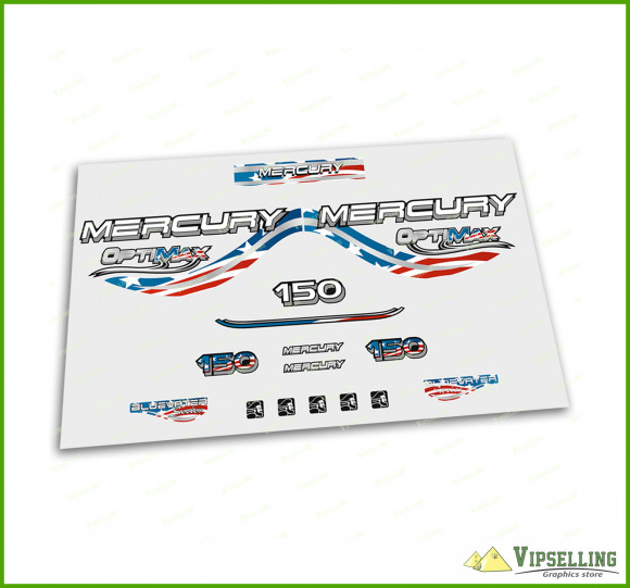 Mercury Optimax Bluewater 135 150 175 200 225 250 300 HP USA Patriotic Outboard Decals Stickers Set