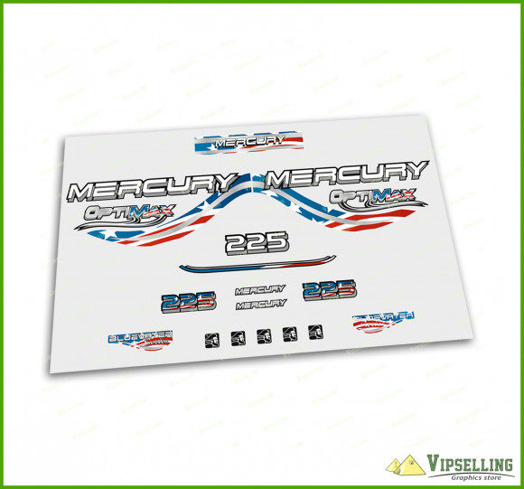 Mercury Optimax Bluewater 135 150 175 200 225 250 300 HP USA Patriotic Outboard Decals Stickers Set
