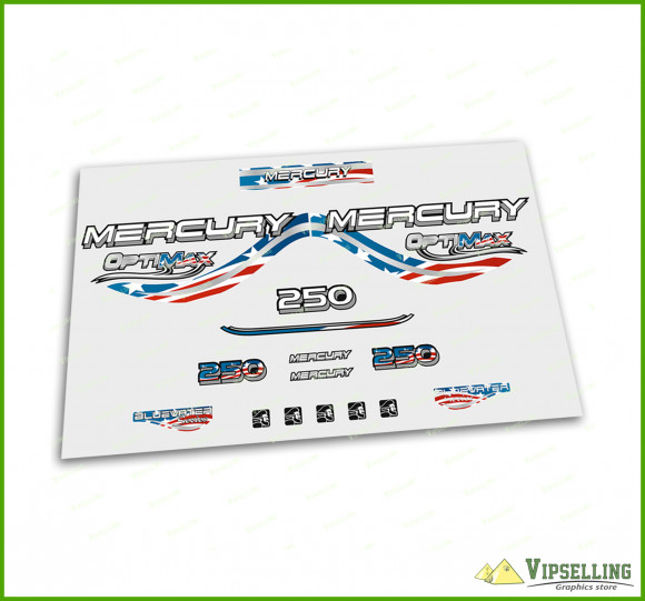 Mercury Optimax Bluewater 135 150 175 200 225 250 300 HP USA Patriotic Outboard Decals Stickers Set