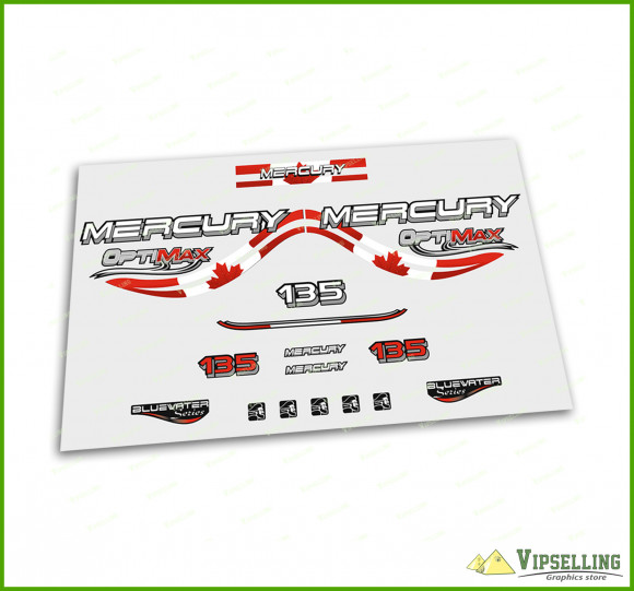 Mercury Optimax Bluewater 135 150 175 200 225 250 300 HP Canada Patriotic Outboard Decals Stickers Set