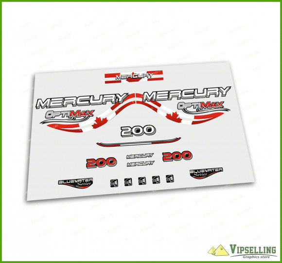Mercury Optimax Bluewater 135 150 175 200 225 250 300 HP Canada Patriotic Outboard Decals Stickers Set
