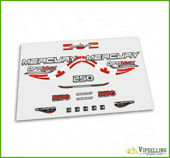 Mercury Optimax Bluewater 135 150 175 200 225 250 300 HP Canada Patriotic Outboard Decals Stickers Set