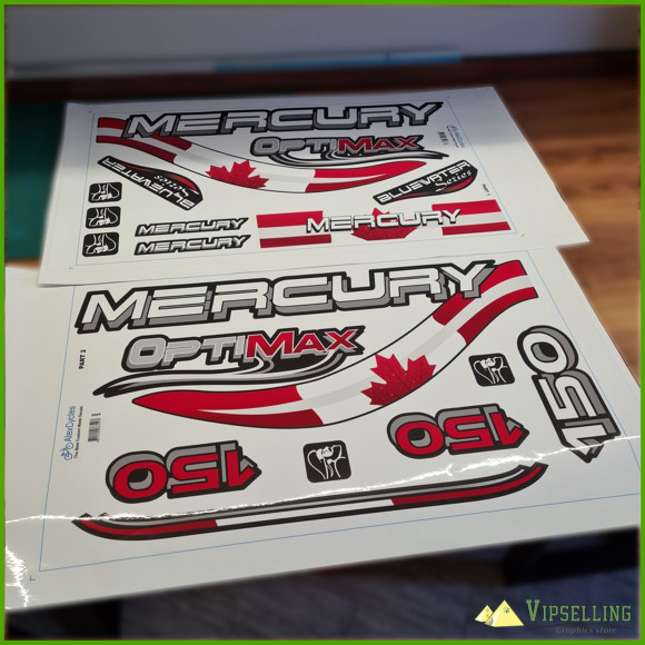 Mercury Optimax Bluewater 135 150 175 200 225 250 300 HP Canada Patriotic Outboard Decals Stickers Set
