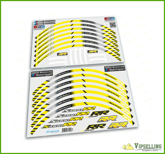 BMW S1000RR Motorrad Motorsport Motorcycle Wheel Rim Yellow Laminated Stripes Decal
