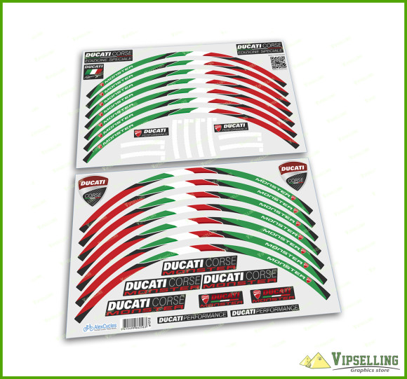 Ducati Corse Monster Motorcycle Green Wheel Rim Laminated Decals Stickers Stripes