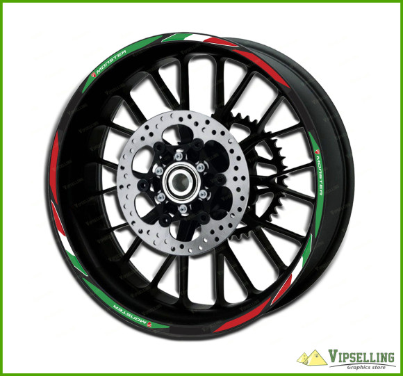 Ducati Corse Monster Motorcycle Green Wheel Rim Laminated Decals Stickers Stripes