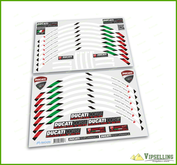 Ducati Corse Monster Motorcycle Wheel Rim White Laminated Decals Stickers Stripes