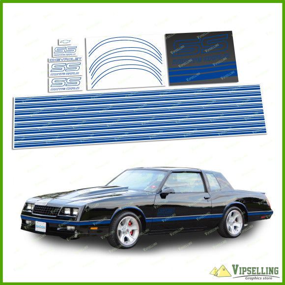 Monte Carlo SS Chevrolet Chevy Fully Blue 1987 - 1988 Restoration Decals Kit Stripes