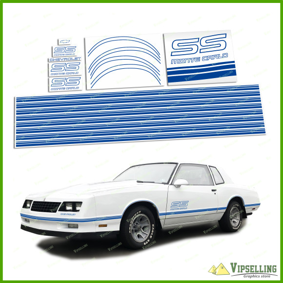 Monte Carlo SS Chevrolet Chevy Fully Blue 1987 - 1988 Restoration Decals Kit Stripes Monte Carlo SS Chevrolet Chevy Fully Blue 1987 - 1988 Restoration Decals Kit Stripes